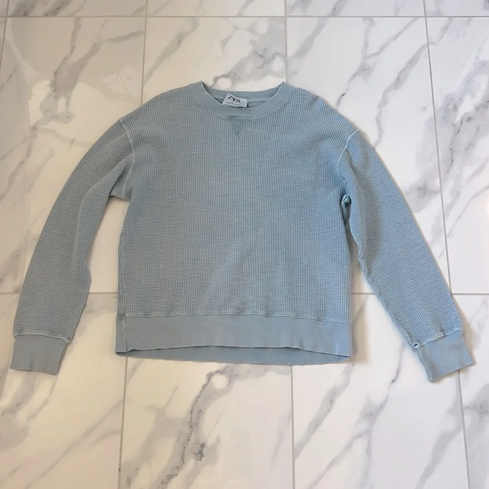 Zara Cotton Thermal Blue Washed Distressed Long Sleeve Girls 11/12